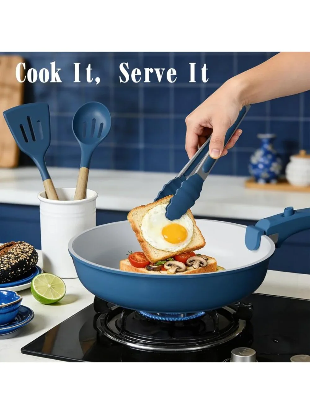 Non-Stick Ceramic Cookware Set, 21 Pcs Induction Pots & Pans with Utensils
